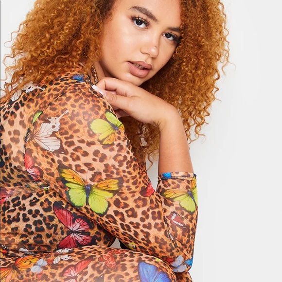 Gorgeous mesh cheetah and butterfly print tie waist dress - Picture 2 of 6